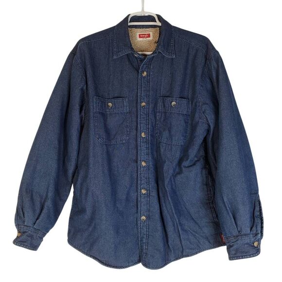 Wrangler Sherpa Lined Denim Shirt Jacket Shacket M Medium Blue - Picture 1 of 14